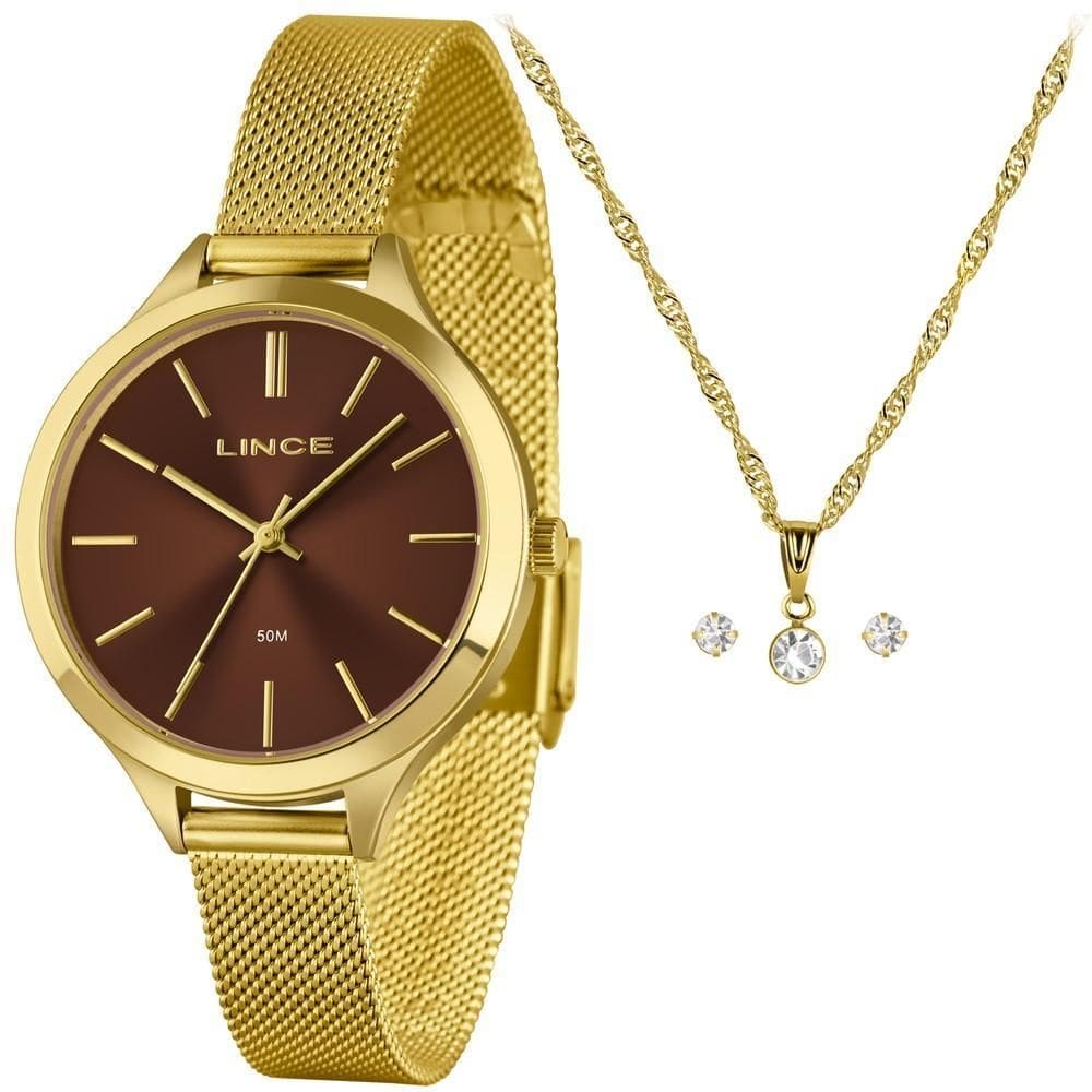 Kit Relógio Feminino Lince Dourado LRGM022L36 K0FNN1KX