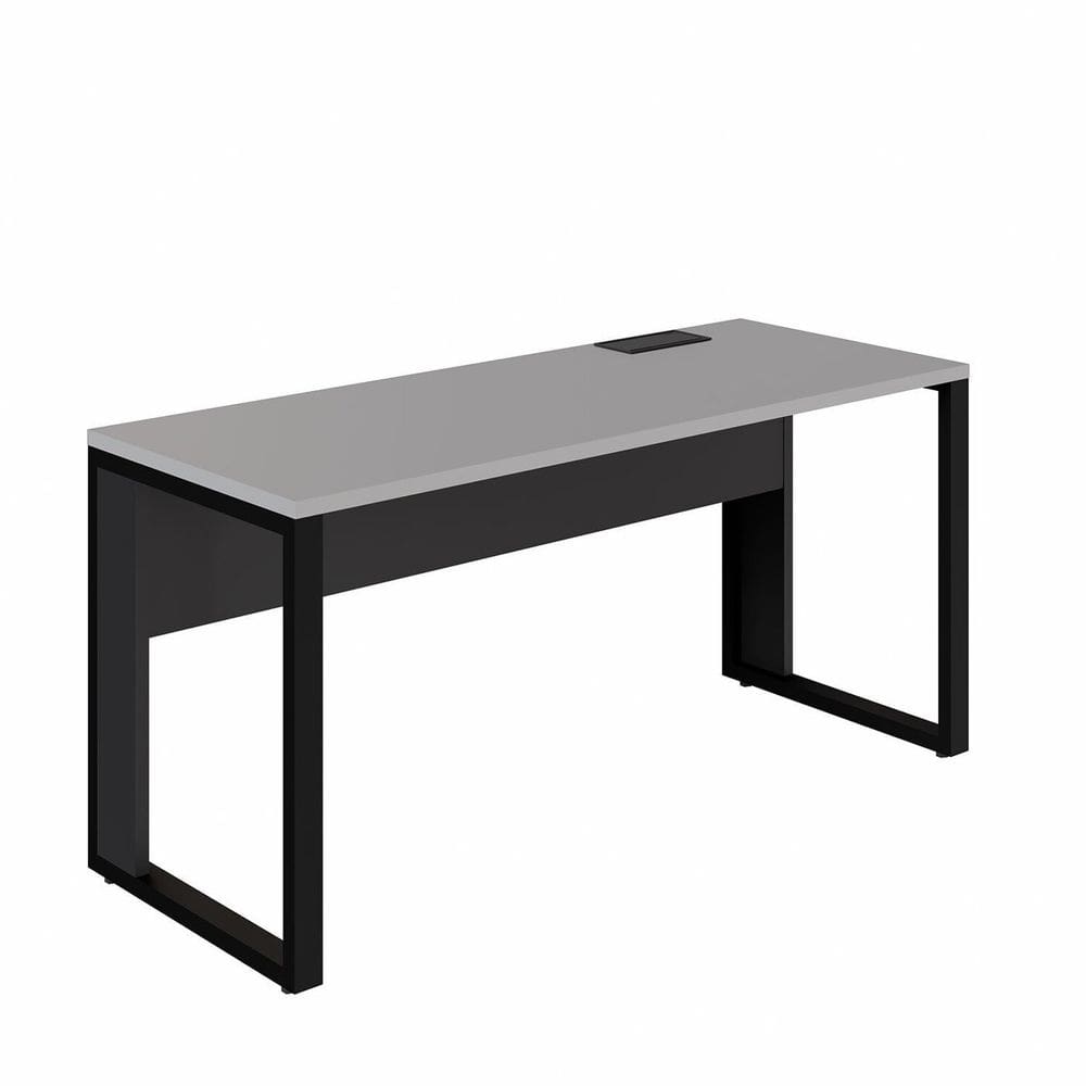 Plataforma de Trabalho 150cm Individual com Caixa de Tomadas Industrial Executive Cinza Sagrado / Preto