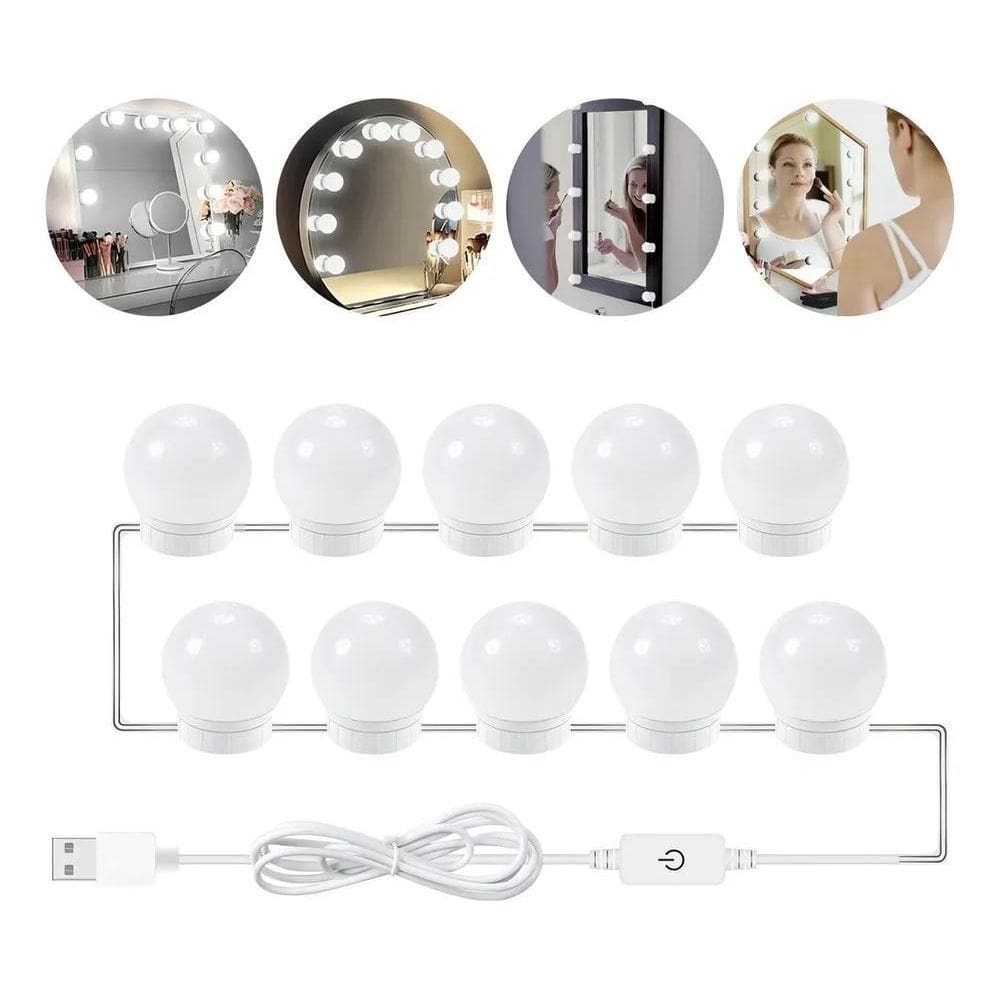 10X Kit 10 Luz De Espelho Camarim Maquiagem Led 3 Tons Cores