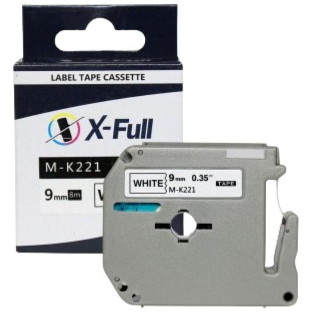 Fita Compatível Brother M-K221 Branca Letra Preta 9Mm