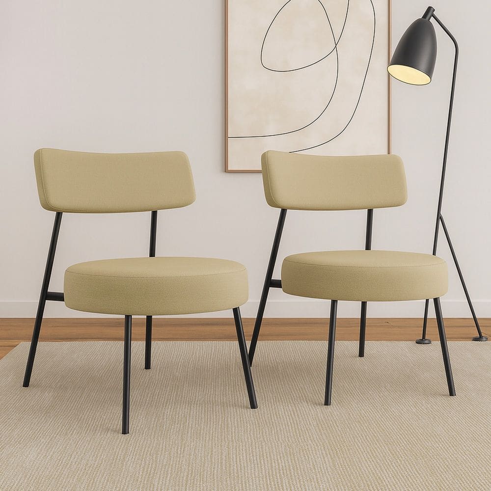 Kit 02 Poltronas Decorativas Sala de Estar Kobe Estofada com Encosto Linho Bege - Desk Design