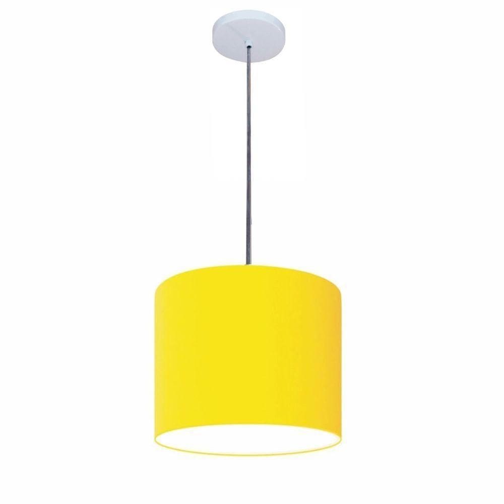 Lustre Luminária Pendente Vivare Free Lux Pe-4106br Cúpula Em Tecido 20x25cm Amarelo Canopla Branca E Fio Cristal