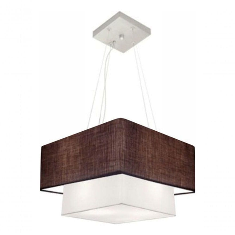 Lustre Pendente Duplo Quadrado Vivare Md-4157 Cúpula Em Tecido 40x35cm - Bivolt Café-branco 127/220v