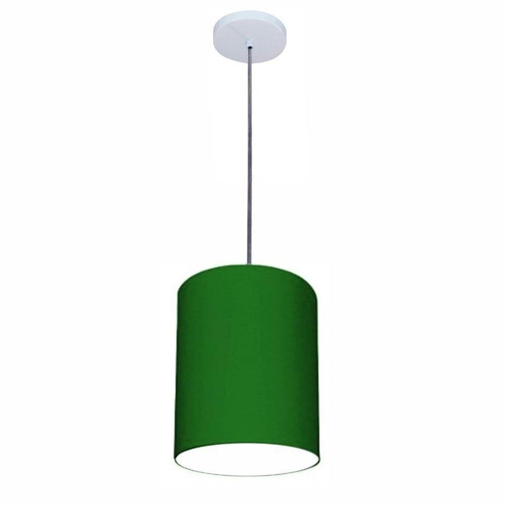 Lustre Luminária Pendente Vivare Free Lux Pe-4103br Cúpula Em Tecido 15x20cm Verde-folha Canopla Branca E Fio Cristal