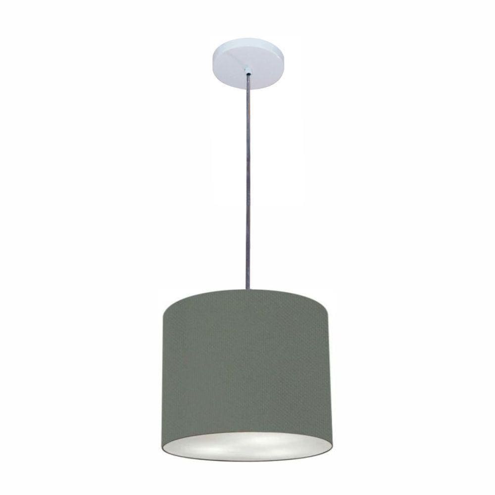 Lustre Luminária Pendente Vivare Free Lux Pe-4105br Cúpula Em Tecido 20x22cm Cinza-escuro Canopla Branca E Fio Cristal