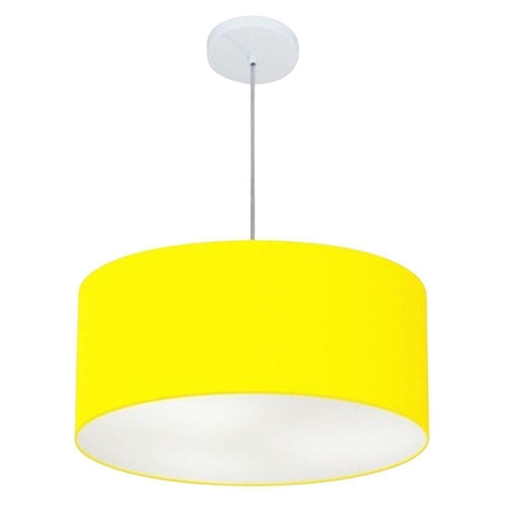 Lustre Pendente Cilíndrico Md-4100 Cúpula Em Tecido 50x25cm Amarelo - Bivolt