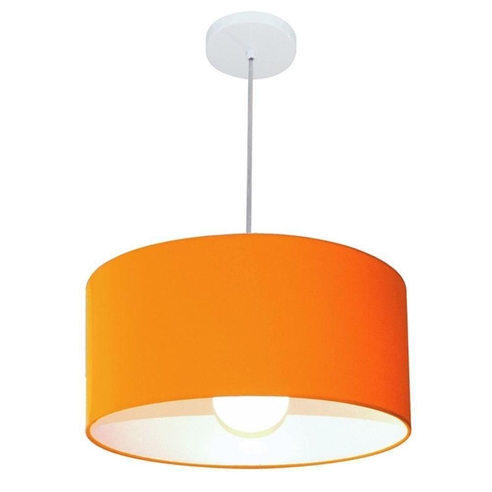 Lustre Pendente Cilíndrico Md-4052 Cúpula Em Tecido 50x21cm Laranja - Bivolt