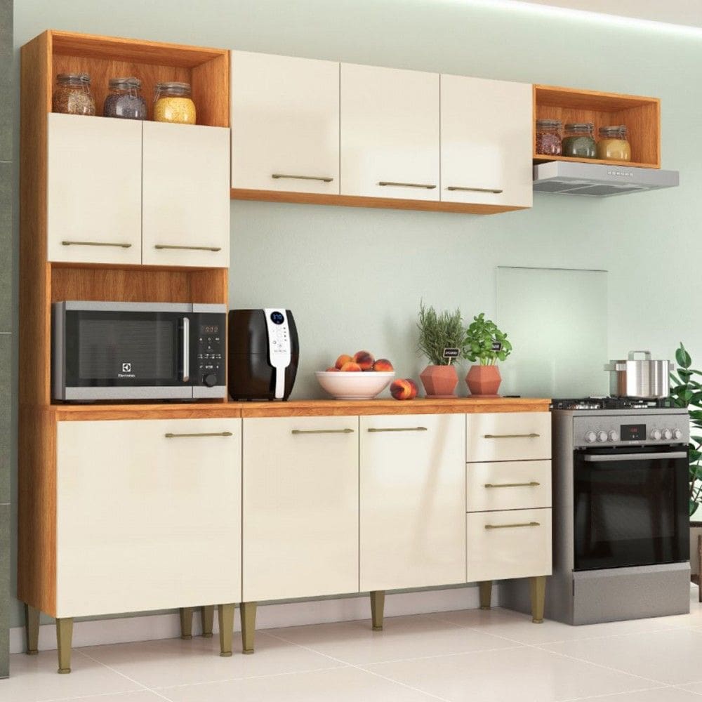 Cozinha Completa Malu 9 Portas 2 Gavetas Cinamomo/Off White - Fellicci