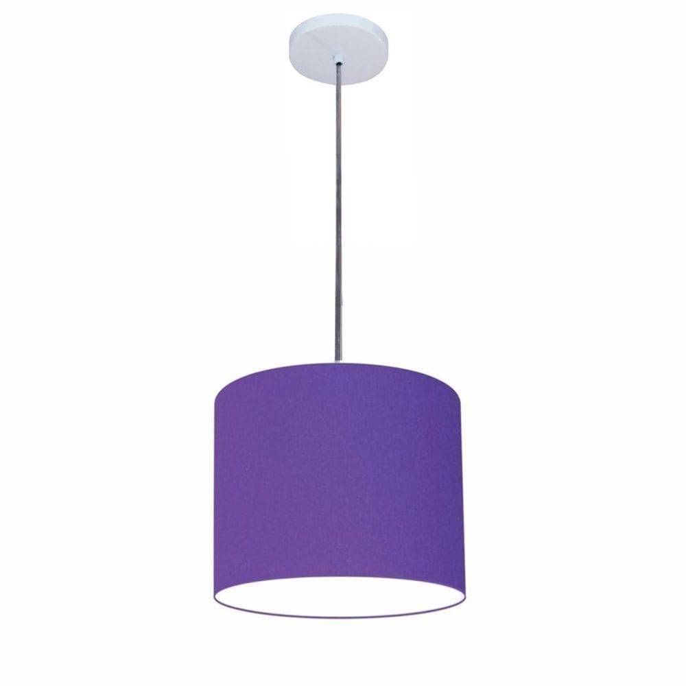Lustre Luminária Pendente Vivare Free Lux Pe-4105br Cúpula Em Tecido 20x22cm Roxo Canopla Branca E Fio Cristal