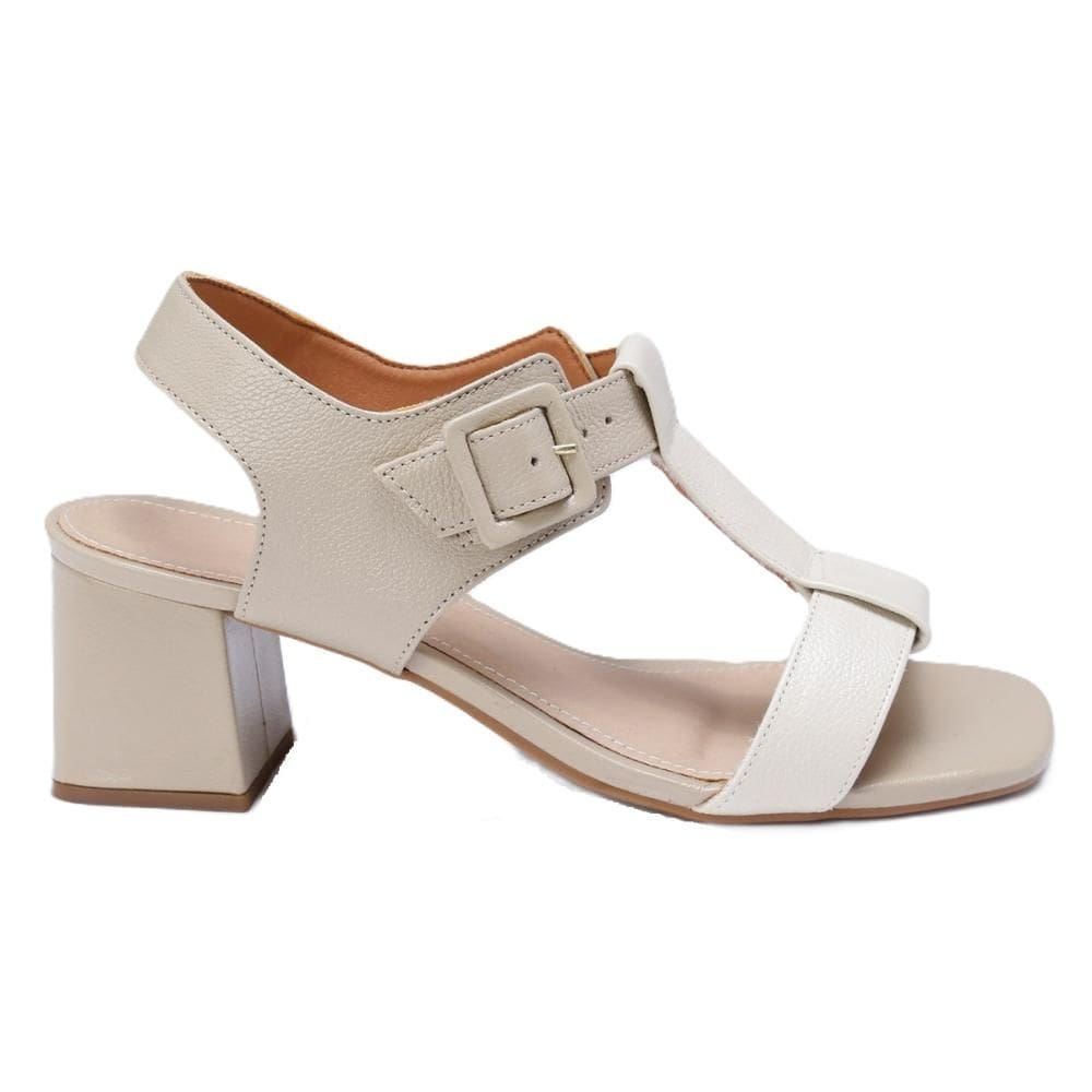 Sandália Salto Bloco Tiras Couro Feminino