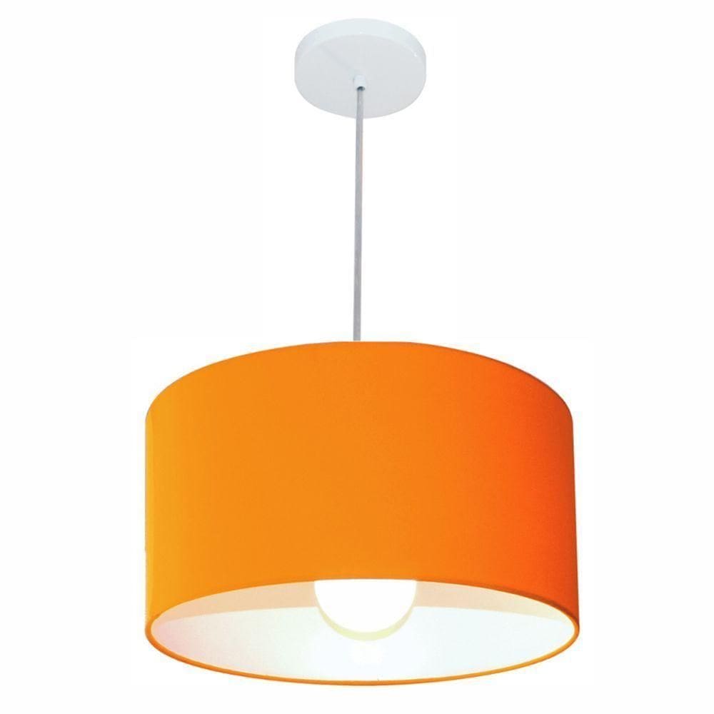 Lustre Pendente Cilíndrico Md-4031 Cúpula Em Tecido 40x21cm Laranja - Bivolt
