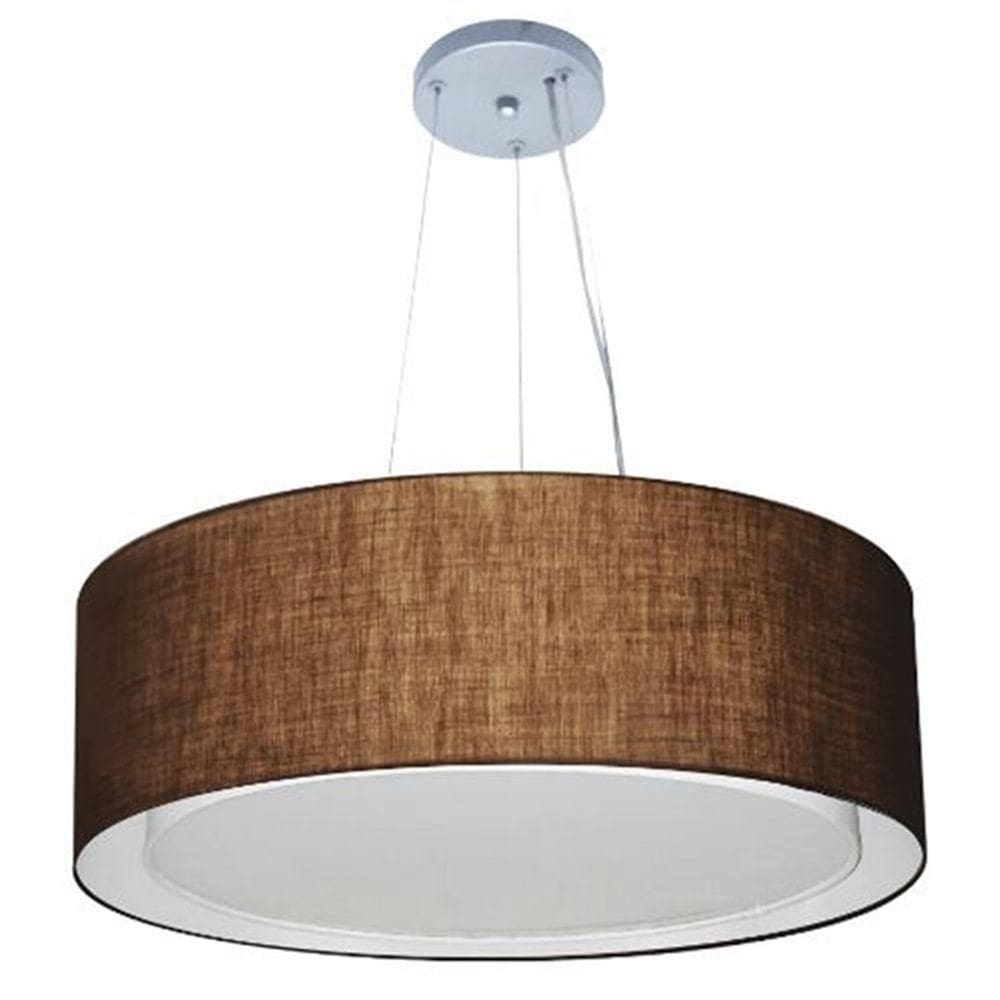 Lustre Pendente Cilíndrico Duplo Md-4126 Cúpula Em Tecido 80x30cm Café - Bivolt