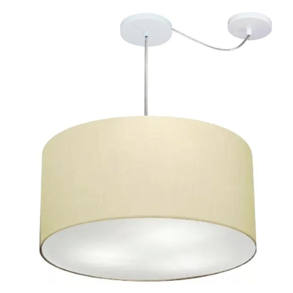 Lustre Pendente Cilíndrico Com Desvio Md-4253 Cúpula Em Tecido 55x30cm Algodão Crú - Bivolt