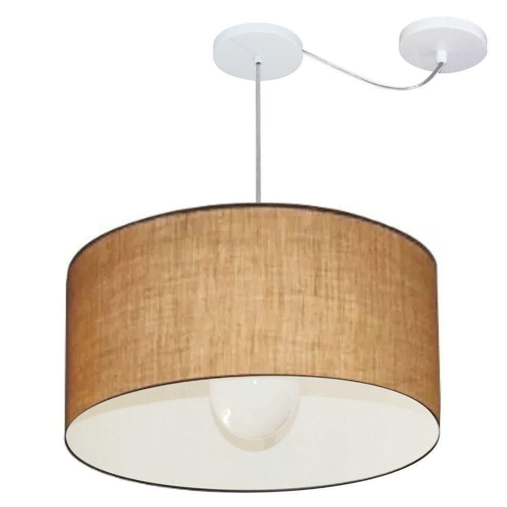 Lustre Pendente Cilíndrico Com Desvio Md-4233 Cúpula Em Tecido 55x30cm Palha - Bivolt