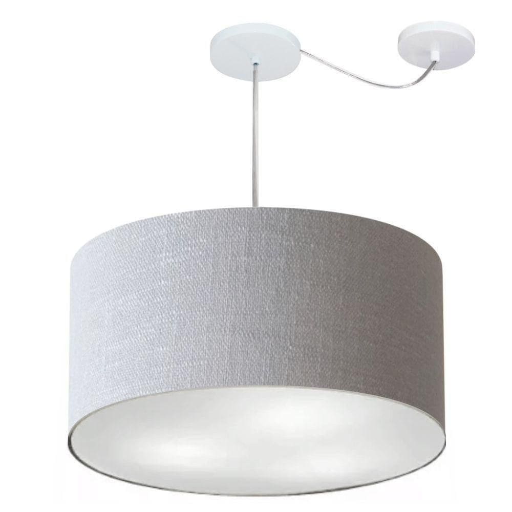 Lustre Pendente Cilíndrico Com Desvio Md-4253 Cúpula Em Tecido 55x30cm Rustico Cinza - Bivolt