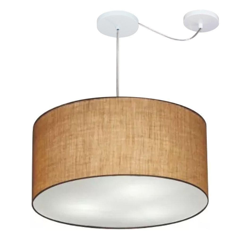 Lustre Pendente Cilíndrico Com Desvio Md-4253 Cúpula Em Tecido 55x30cm Palha - Bivolt