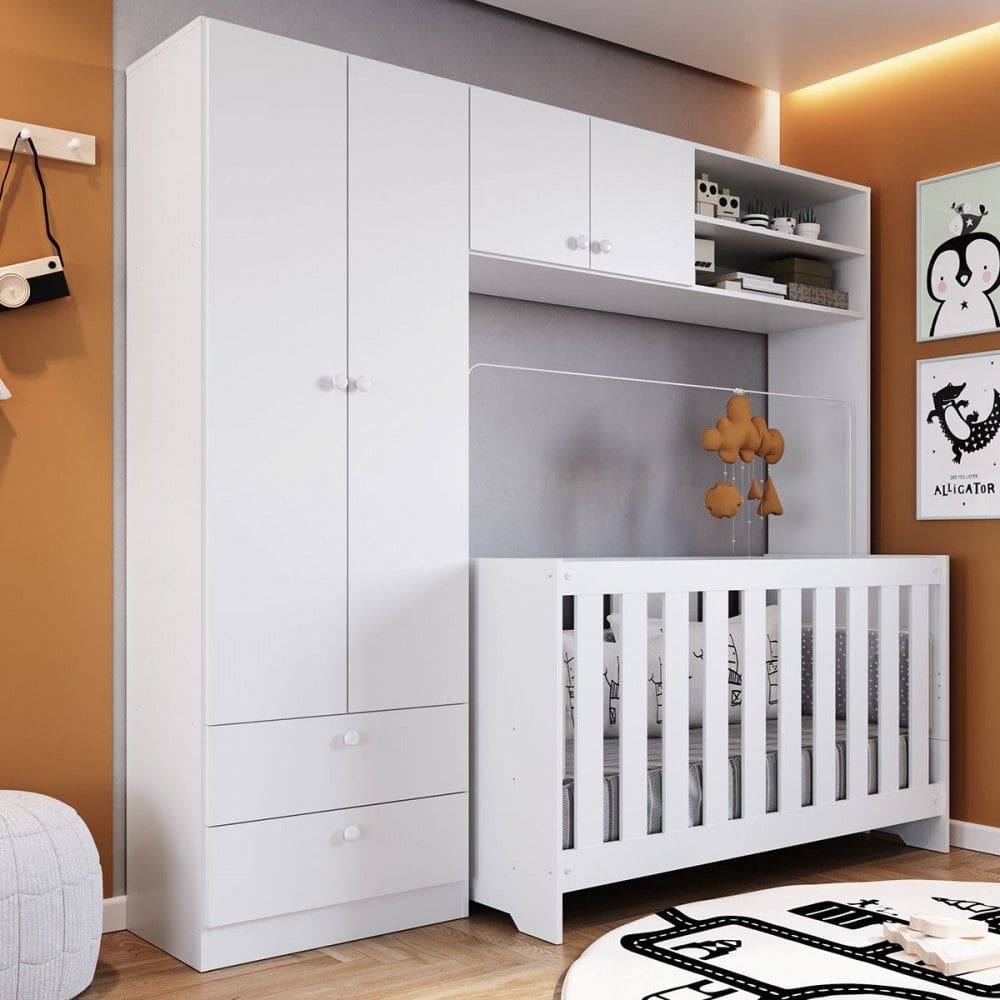Quarto de Bebê Completo 3 em 1 Imaginação 4 Portas Branco - Pnr Móveis