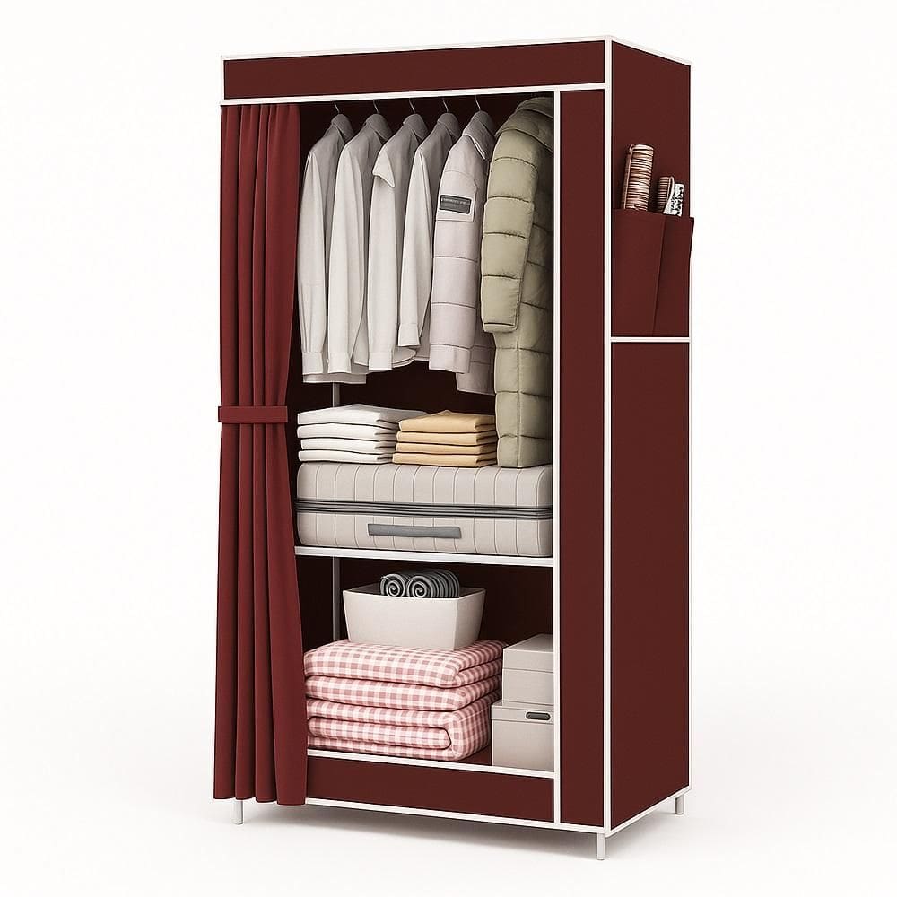 Cabideiro Organizador De Roupas Sapatos Brinquedo Roupa De Cama Com 1 Prateleira Multiuso Portatil Luxo Vermelho