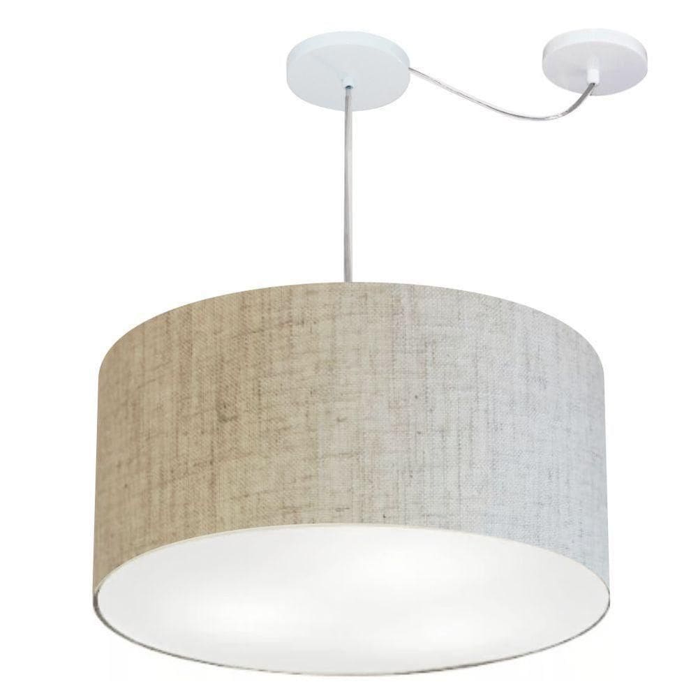 Lustre Pendente Cilíndrico Com Desvio Md-4253 Cúpula Em Tecido 55x30cm Rustico Bege - Bivolt