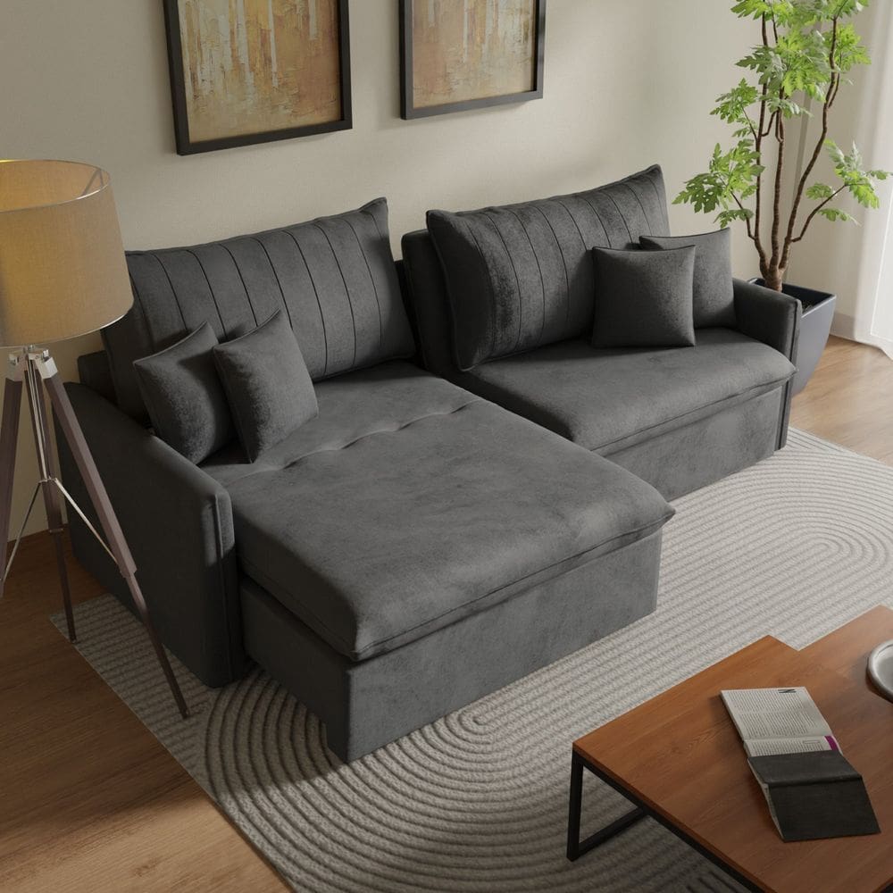 Sofá Cama Retrátil e Reclinável 260cm Colibri Cabecasa Madeiramadeira Veludo Grafite