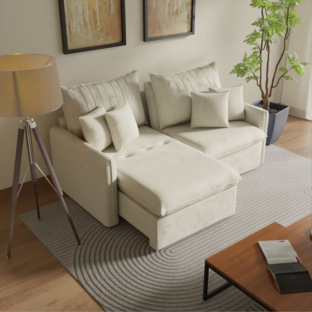 Sofá Cama Retrátil e Reclinável 200cm Colibri Cabecasa Madeiramadeira Veludo Bege