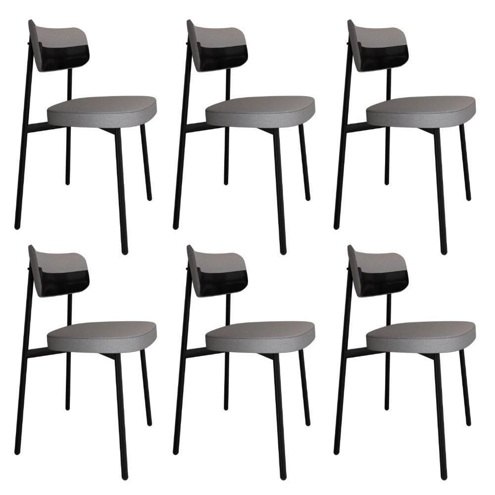 Cadeira Alloa Fixa Com 4 Pés 50 X 44,7 X 83,8 Cm Com 6 Unidade Corriente Cinza Claro Courino Preto