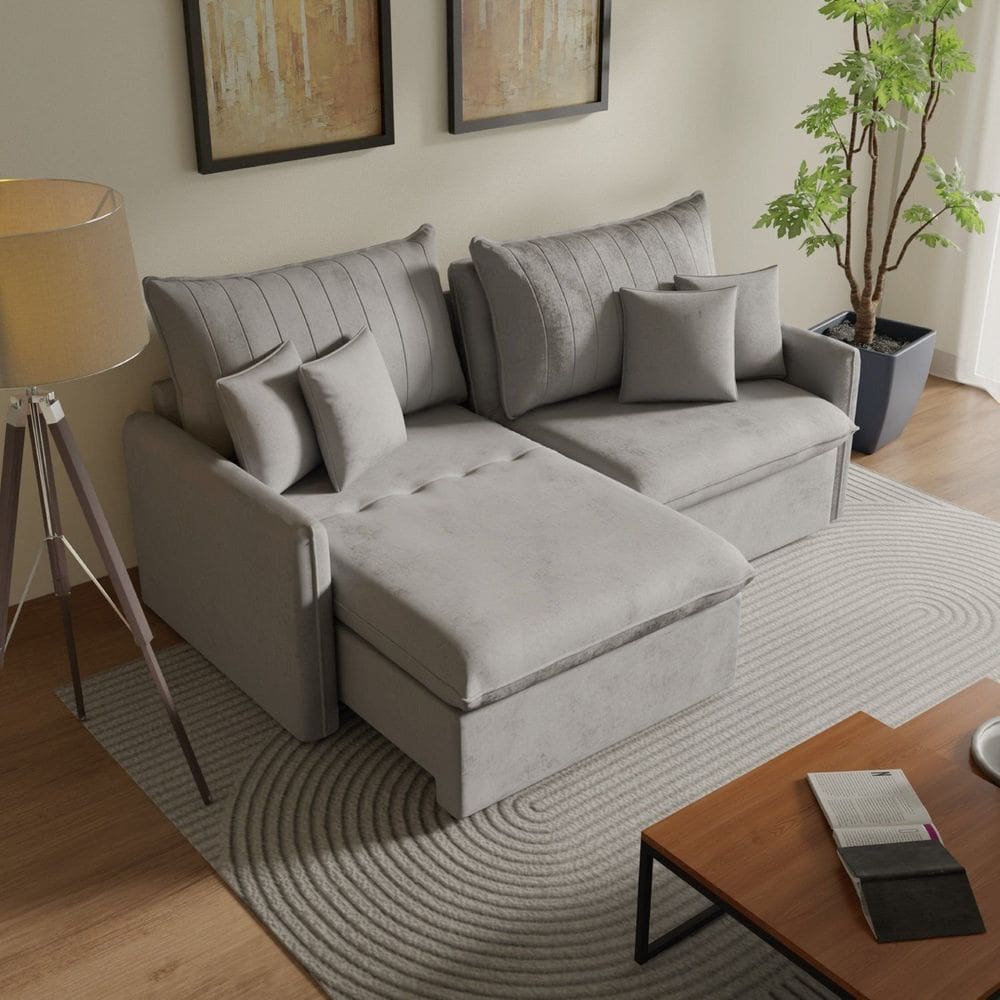 Sofá Cama Retrátil e Reclinável 220cm Colibri Cabecasa Madeiramadeira Veludo Cinza