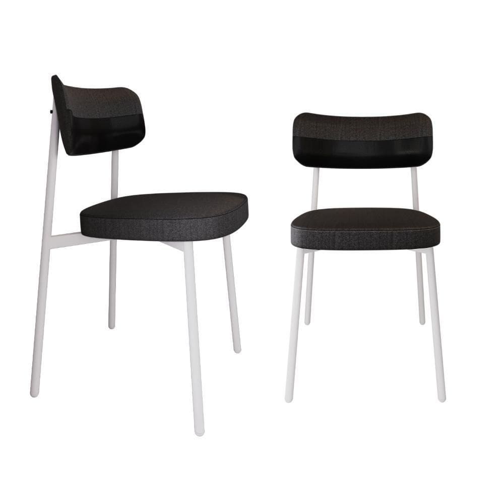 2 Unidades Cadeira Alloa Fixa Com 4 Pés 50 X 44,7 X 83,8 Cm Pés Brancos - Corriente Grafite Courino Pt - Branco Epoxi