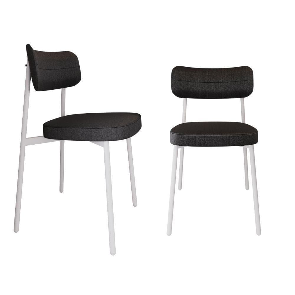 2 Unidades Cadeira Alloa Fixa Com 4 Pés 50 X 44,7 X 83,8 Cm Pés Brancos - Corriente Grafite - Branco Epoxi