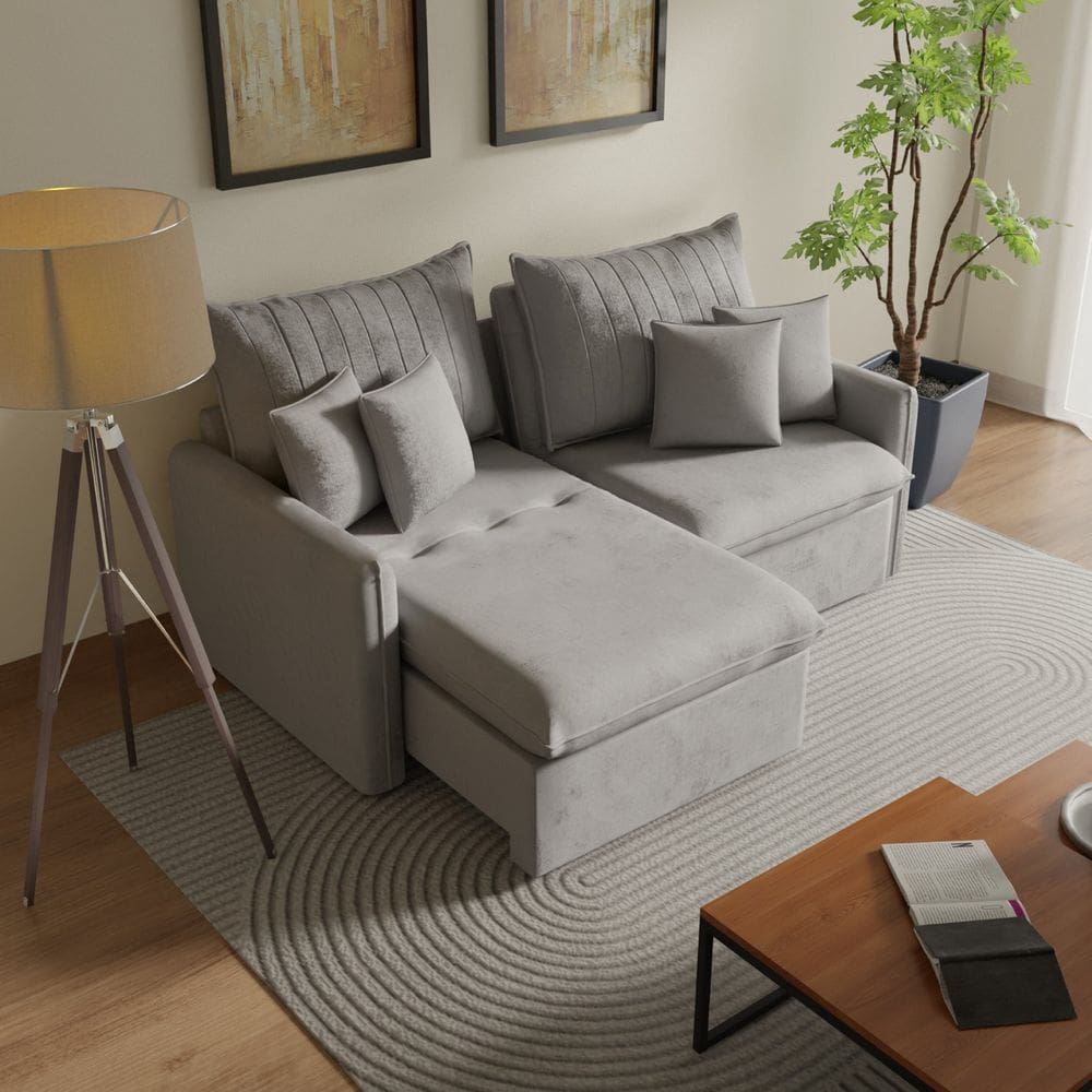 Sofá Cama Retrátil e Reclinável 200cm Colibri Cabecasa Madeiramadeira Veludo Cinza