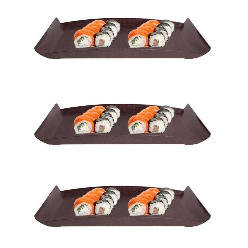 3Un Bandeja Zen Petisqueira 34X18Cm Ecológica - Marrom