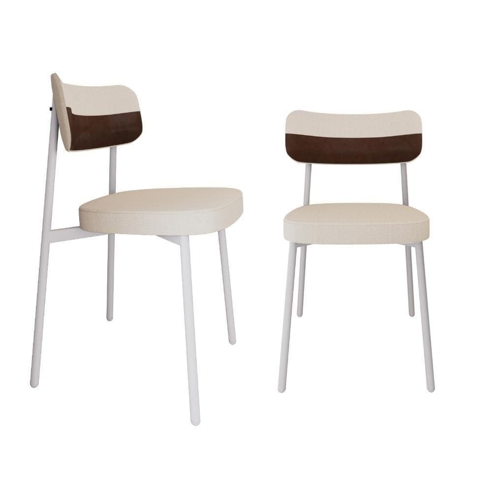 Conjunto 2 Cadeiras De Jantar Alloa Corriente Palha Courino Whisky Estrutura Branca