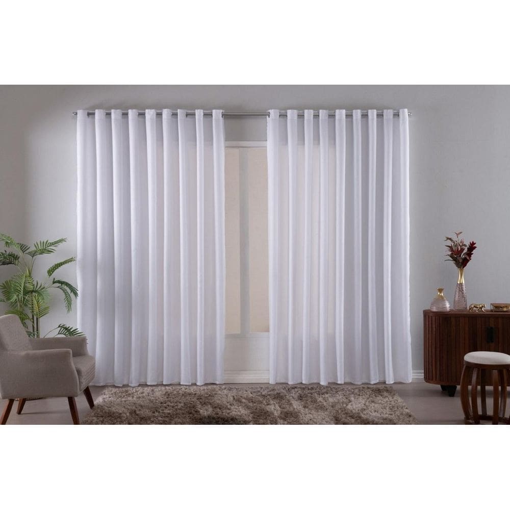 Cortina Luxo Voil Branco 4,00X2,50 Com Forro Em Microfibra