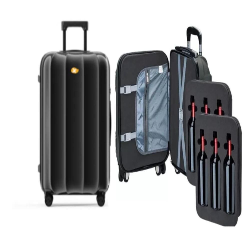 Kit Mala Viagem Transporte Vinho Colmeia 6 Garrafas Espuma Bordo Anac Winebag Protetor Profissional