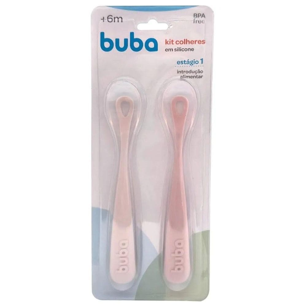 Kit 2 Colheres Em Silicone Fase 1 Rosa 18830 - Buba