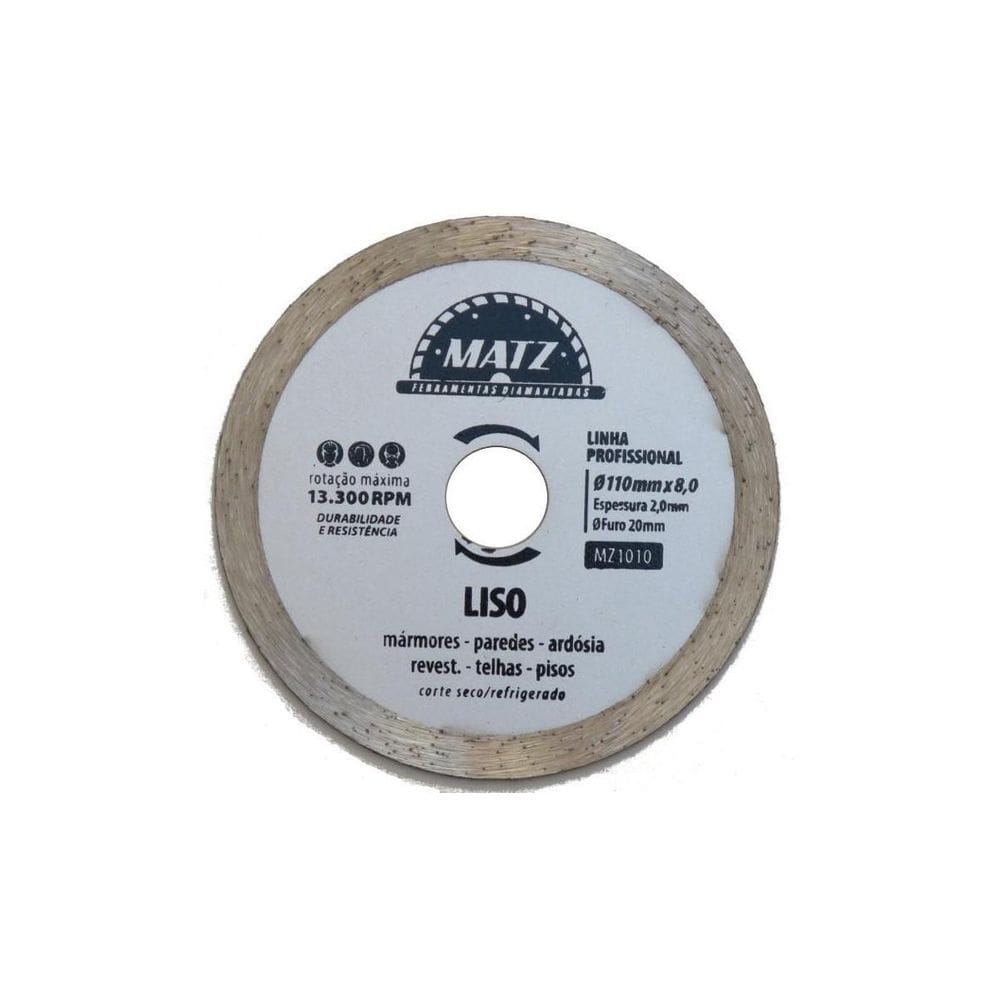 Disco De Corte Diamantado Liso 8Mm 110Mm X 20Mm Matz