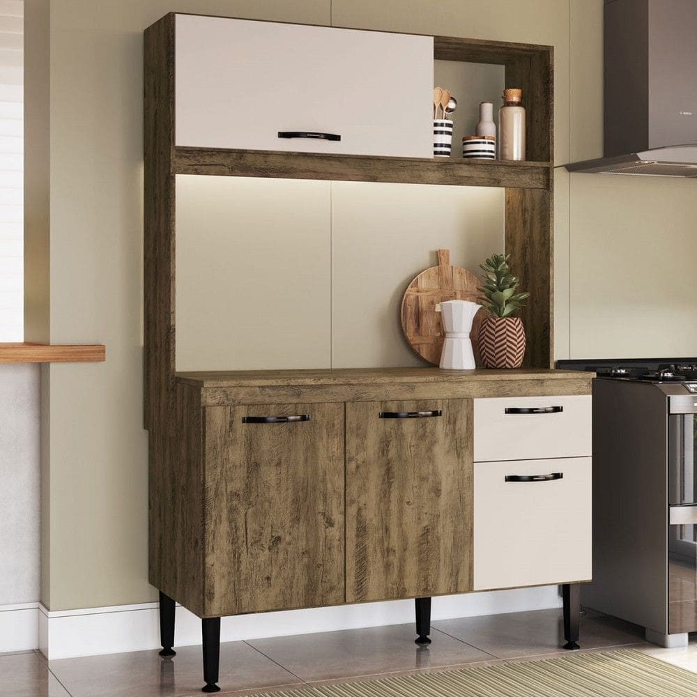 Cozinha Compacta Gaby 4 Portas 1 Gaveta com Tampo Itauba/Off White - Pnr Móveis