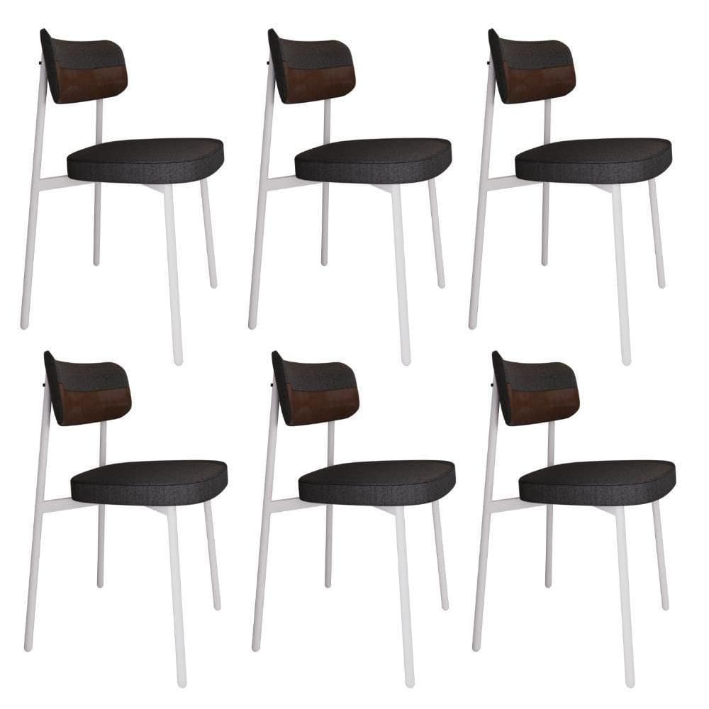 6 Unidades Cadeira Alloa Fixa Com 4 Pés 50 X 44,7 X 83,8 Cm Pés Brancos - Corriente Grafite Courino Wk - Branco Epoxi