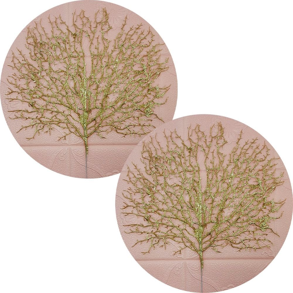 Flores Algas Coral Natalino Gliter Dourado 40x50cm Kit 10pçs