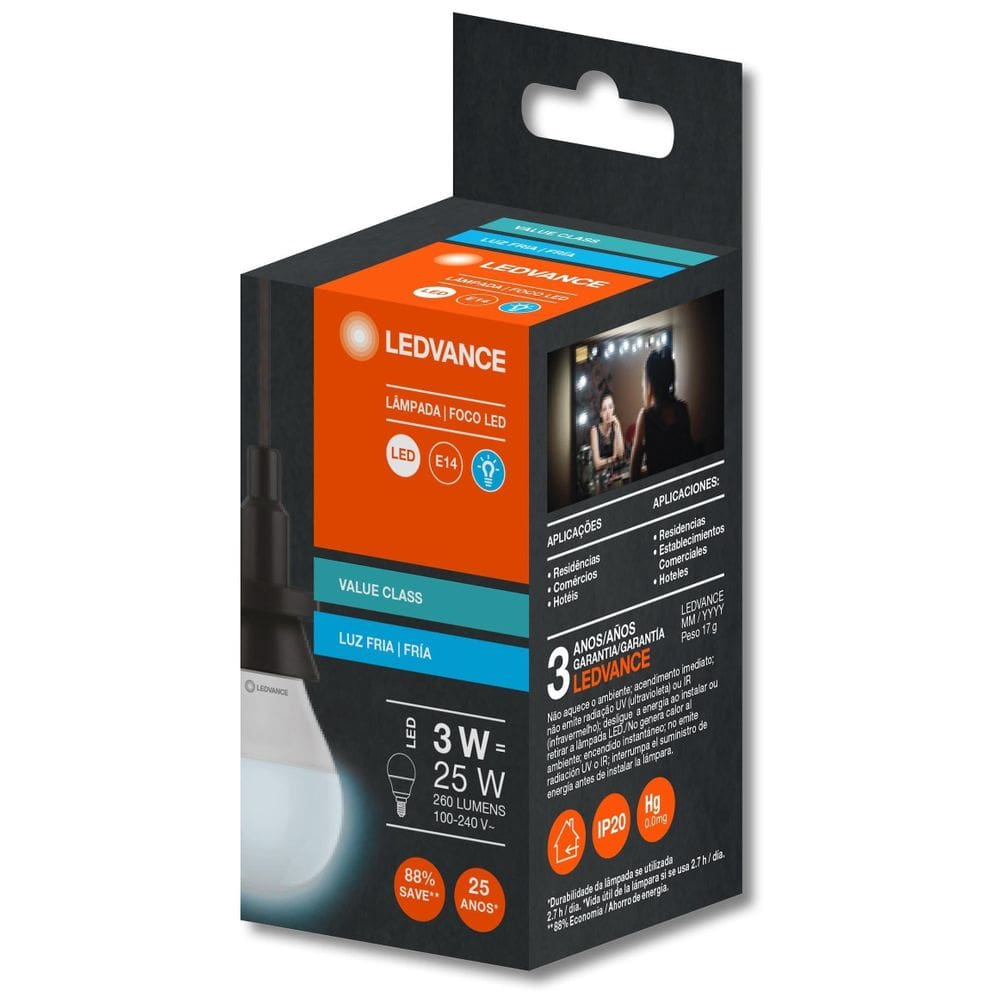 Kit 12 Lampadas Led Bolinha 3W 6500K 260Lm Biv E14 - Osram