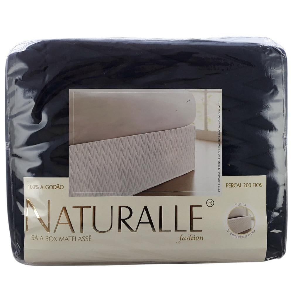 Saia Box Solteiro Sultan Preta 200 Fios Matelassê Zigzag