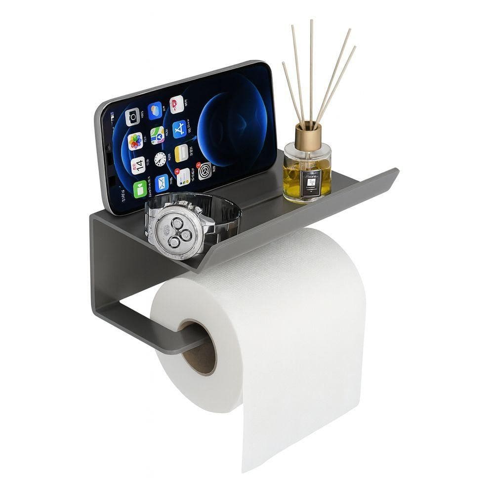 Suporte Para Papel Higiênico Premium Com Apoio Para Objetos Preto