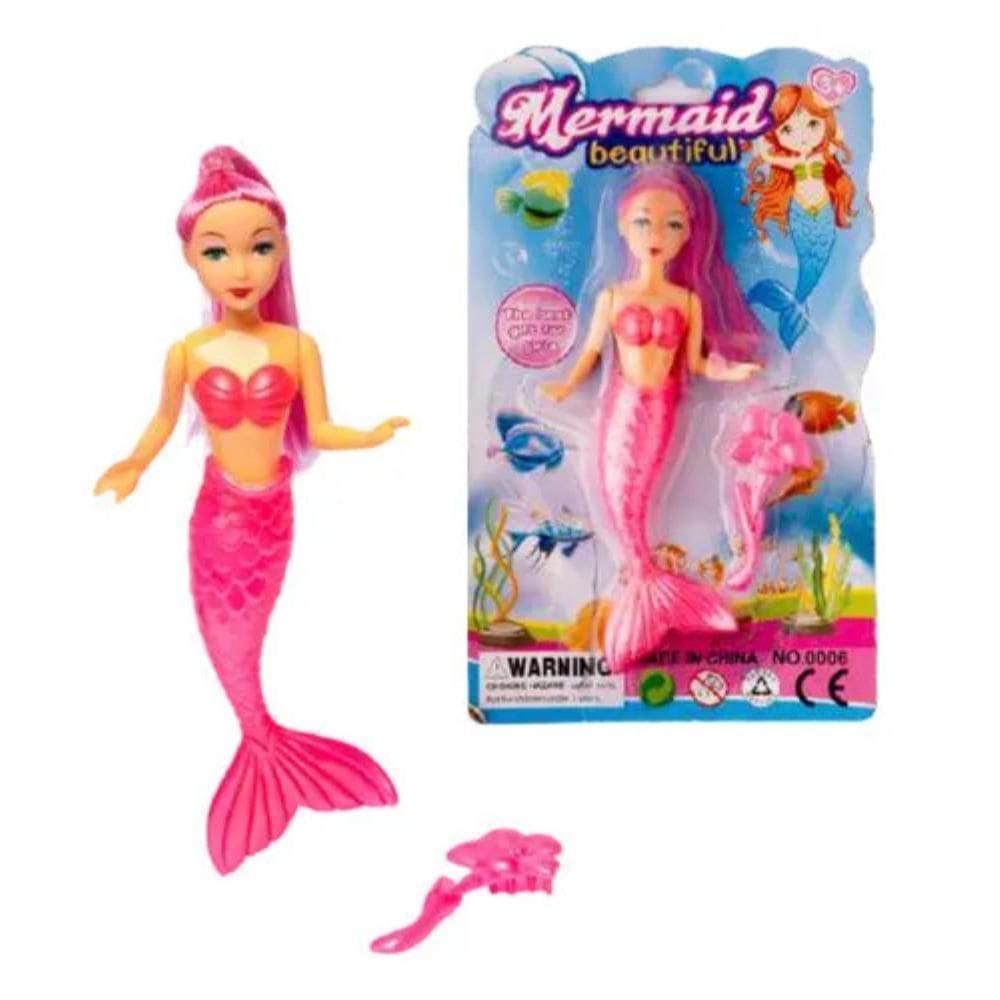 Boneca Sereia 21Cm Modelo Cabelo Colorido Cauda C/3