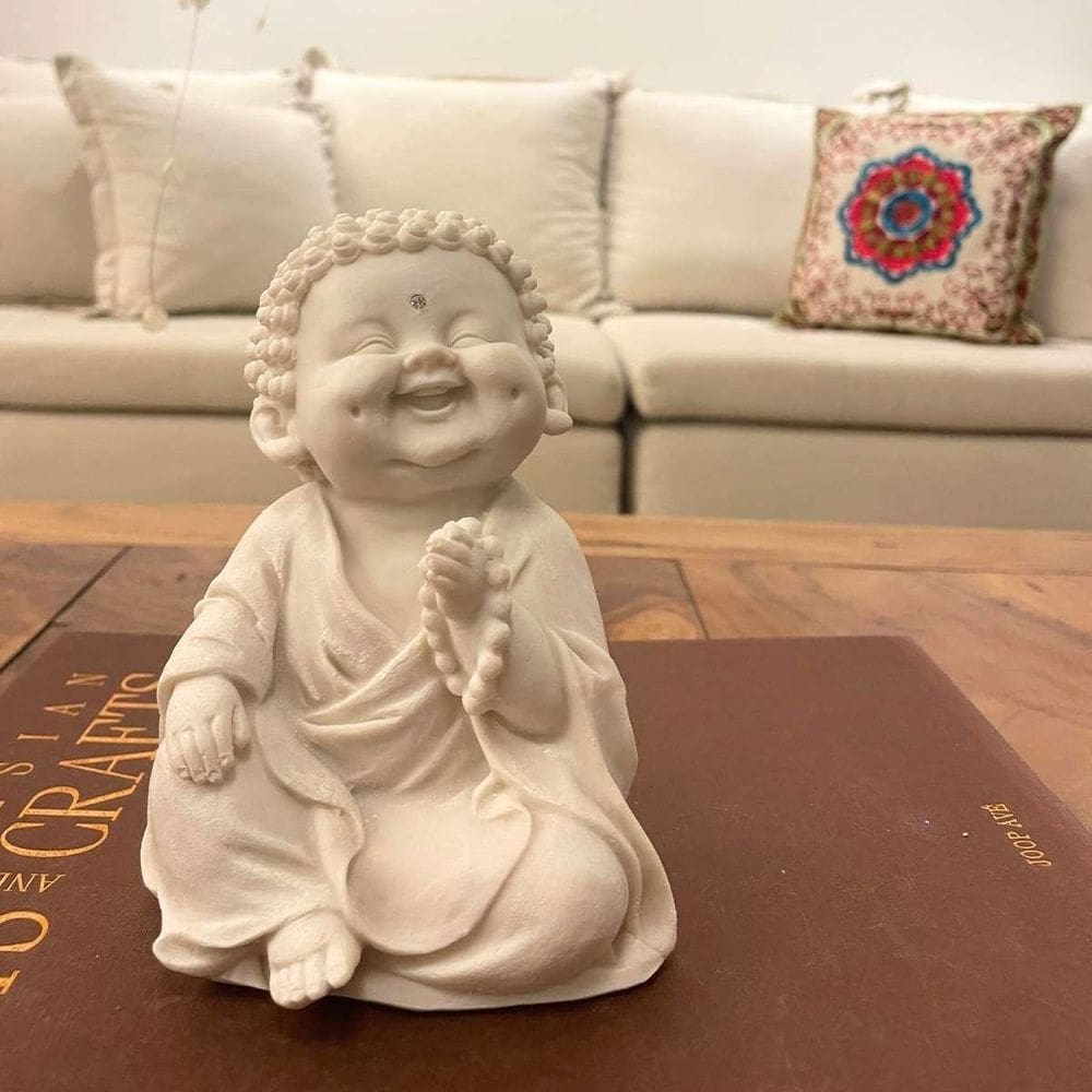 Escultura Baby Buda De Pó De Mármore 15Cm