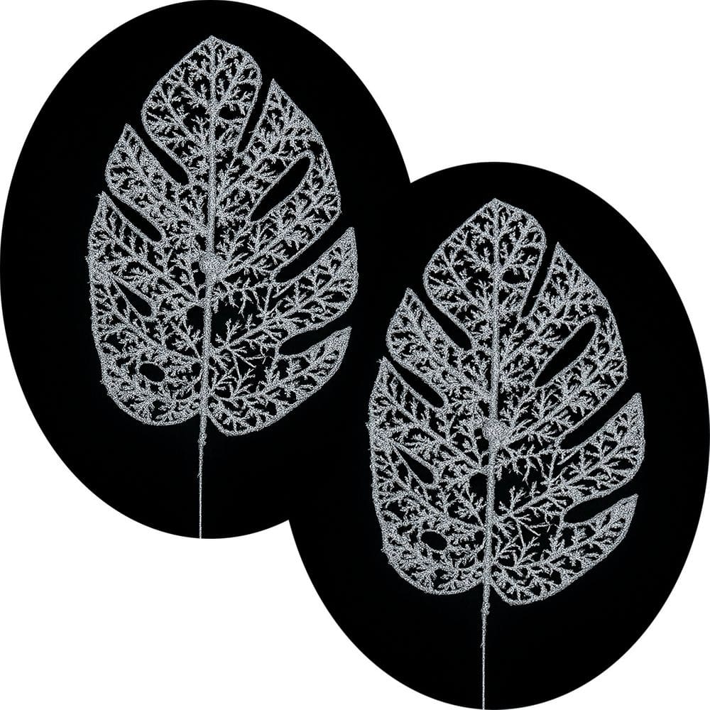 Folhas Flores Enfeite Natalino Gliter Prata 35cm Kit 10pçs