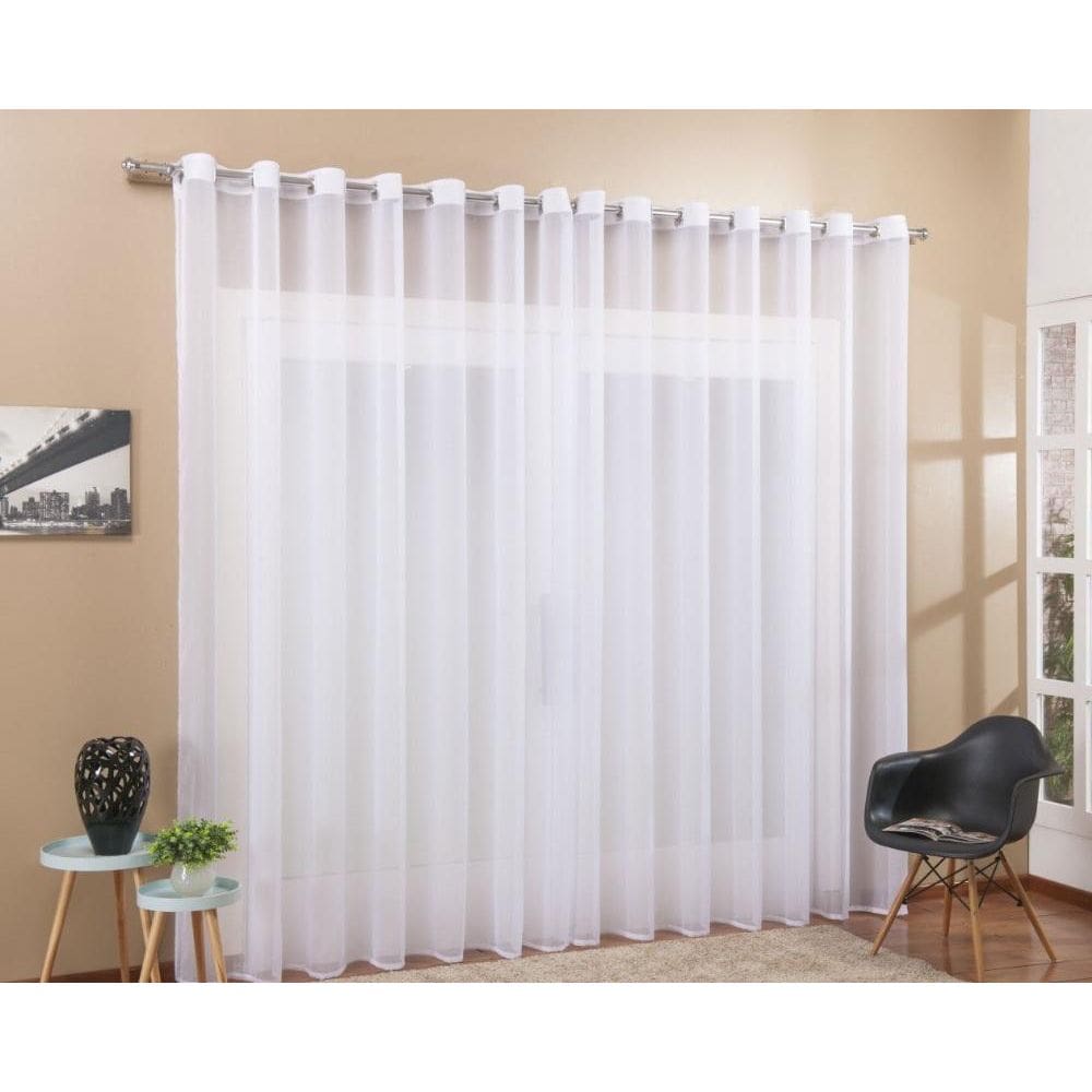 Cortina De Varão Voil Branco 4,00X2,50 Para Sala Ou Quarto