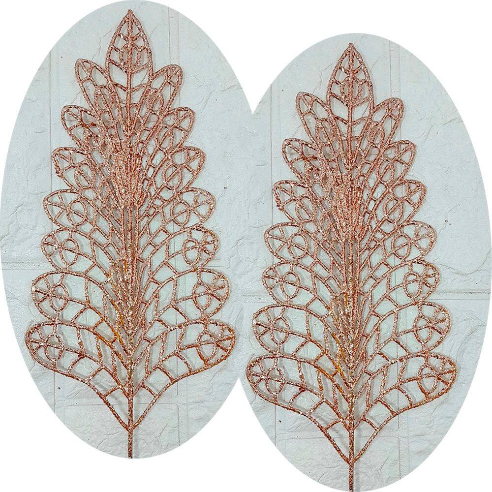 Folhas Flores Árvore Natal Gliter Rose Gold Kit 8pçs 40cm