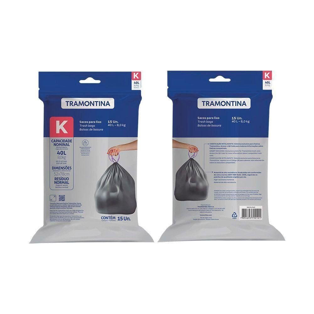 Saco De Lixo Para Lixeiras Tramontina Com Cordão De Fechamento 40 Litros