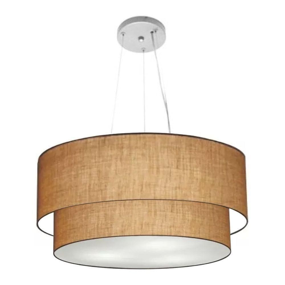 Lustre Pendente Duplo Cilíndrico Vivare Md-4371 Cúpula Tecido 80x70cm - Bivolt Palha 127/220v