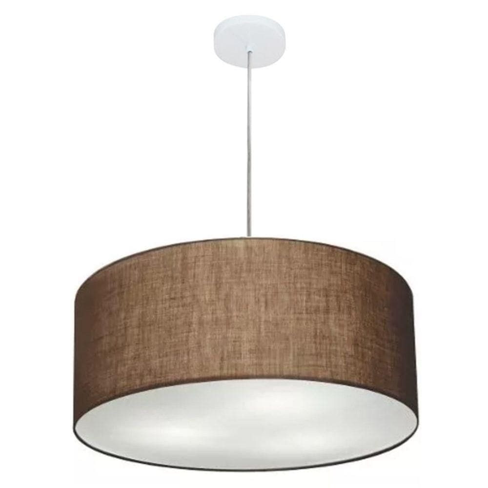 Lustre Pendente Cilíndrico Md-4049 Cúpula Em Tecido 50x21cm Café - Bivolt